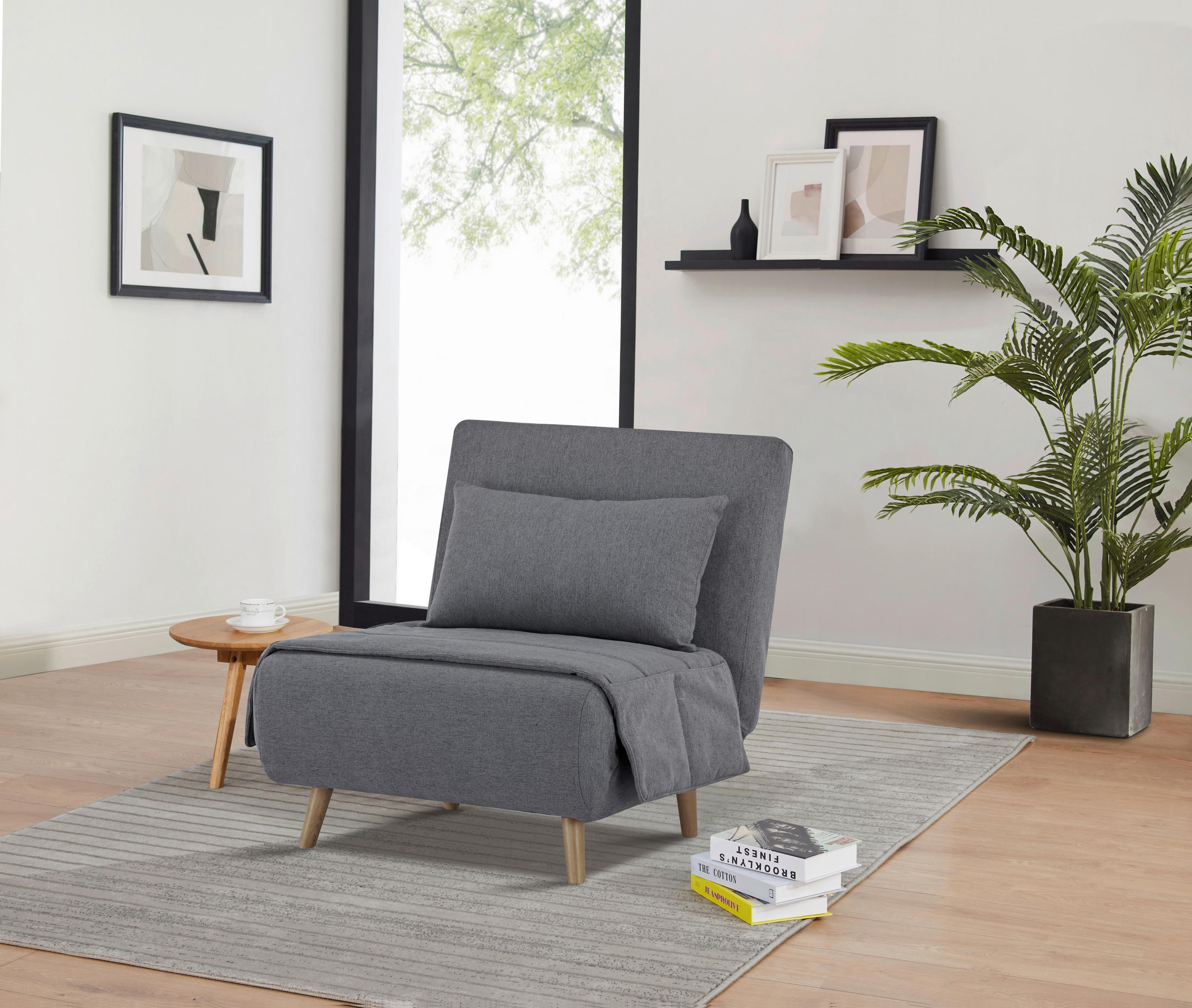SCHLAFSESSEL in Mikrofaser Dunkelgrau  - Dunkelgrau/Naturfarben, MODERN, Holz/Textil (77/81/90cm) - MID.YOU