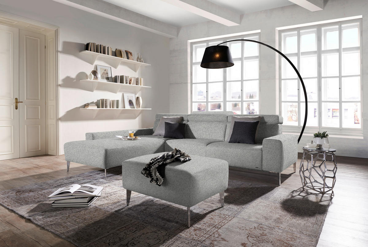 ECKSOFA  in Mikrovelours Naturfarben  205/288 cm  - Alufarben/Naturfarben, Design, Textil (205/288cm) - Sedda