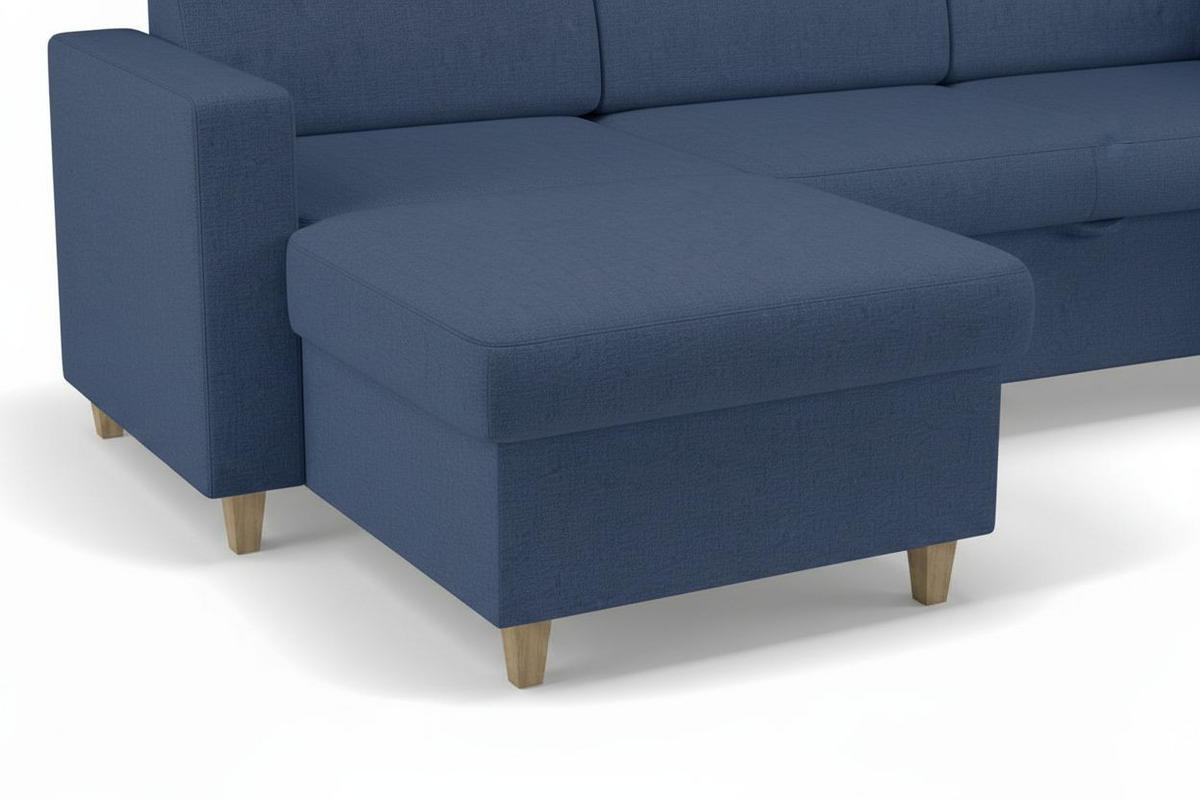 WOHNLANDSCHAFT Bouclé Blau  - Blau/Buchefarben, Design, Holz/Holzwerkstoff (310/160/145cm) - MID.YOU