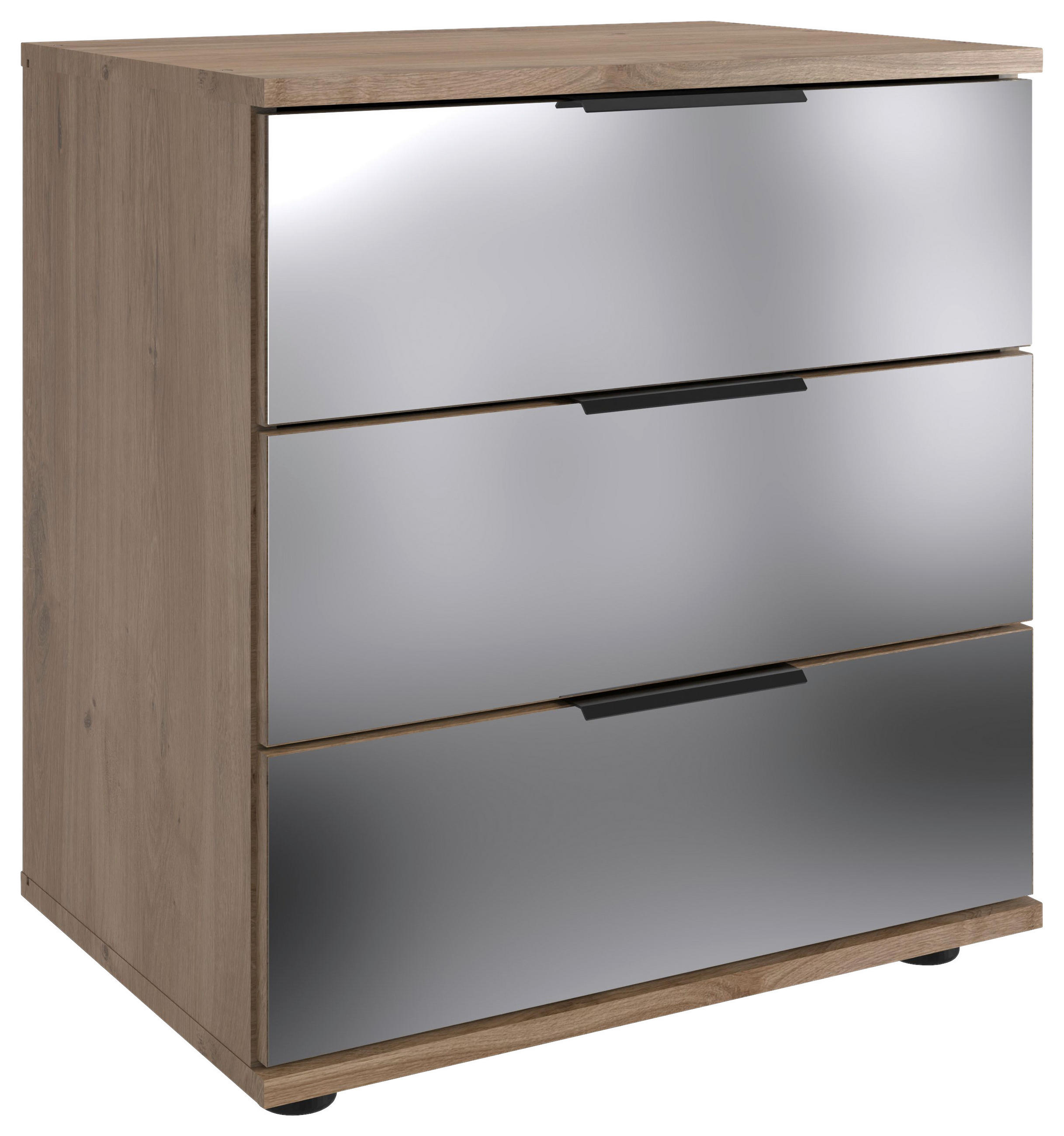 NACHTSCHRANK 52/58/38 cm, Eichefarben, Klar, Schwarz,  - Klar/Eichefarben, MODERN, Glas/Holzwerkstoff (52/58/38cm) - P & B