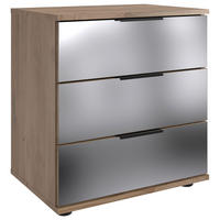 NACHTSCHRANK 52/58/38 cm, Eichefarben, Klar, Schwarz,  - Klar/Eichefarben, MODERN, Glas/Holzwerkstoff (52/58/38cm) - P & B
