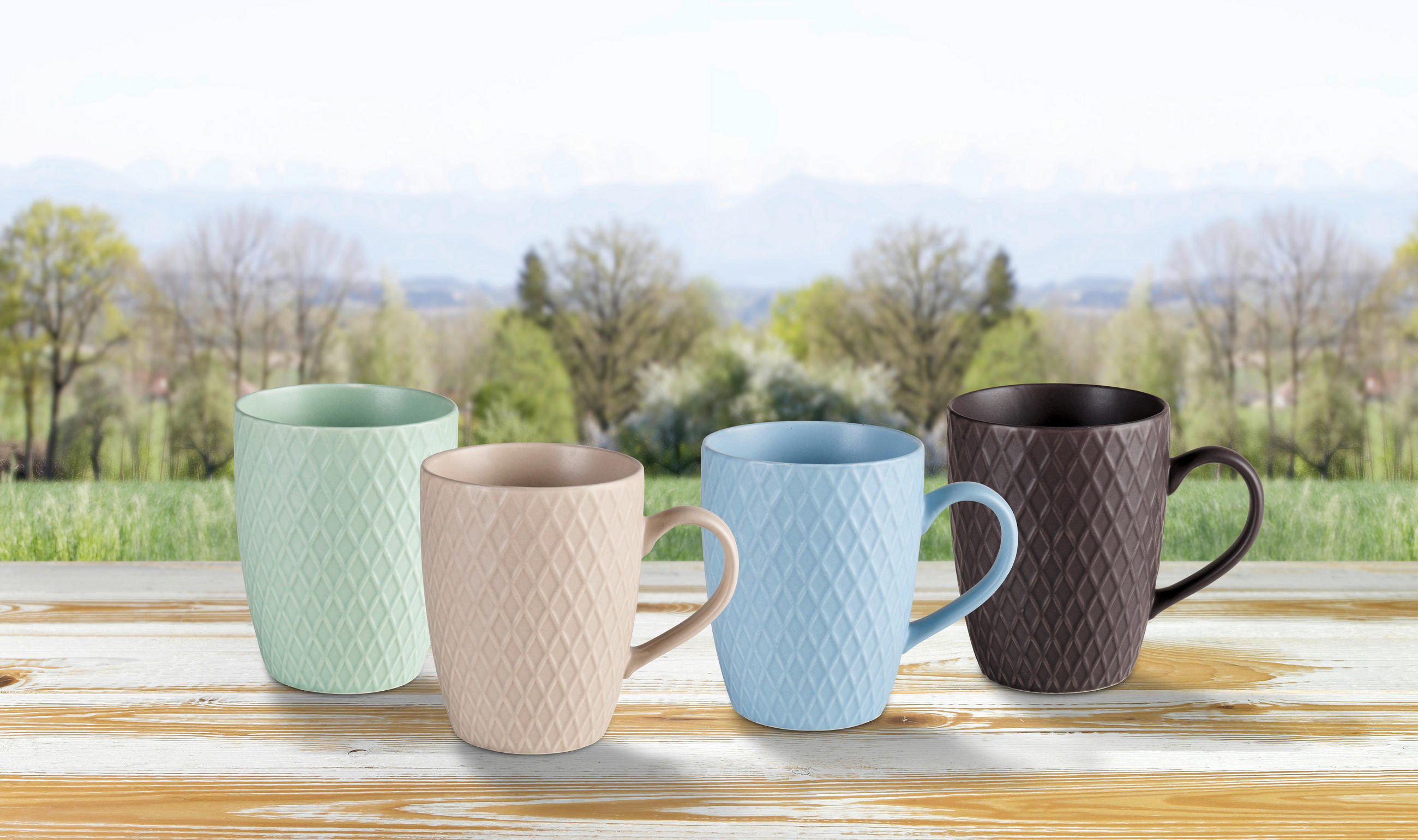 SADA HRNKŮ NA KÁVU porcelán (new bone china) keramika  - mátově zelená/světle šedá, Trend, keramika (390ml) - Landscape