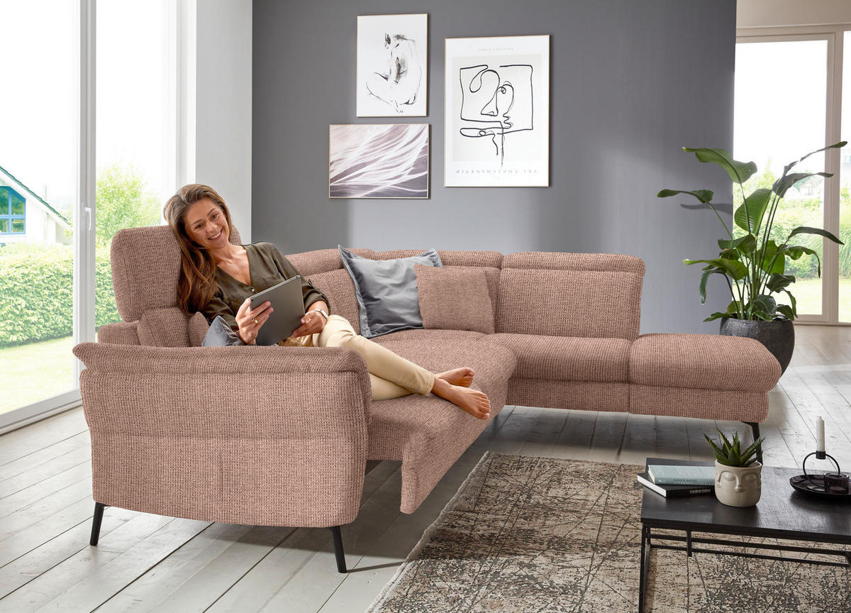 ECKSOFA in Struktur Kupferfarben  - Schwarz/Kupferfarben, Modern, Textil/Metall (275/235cm) - Cantus