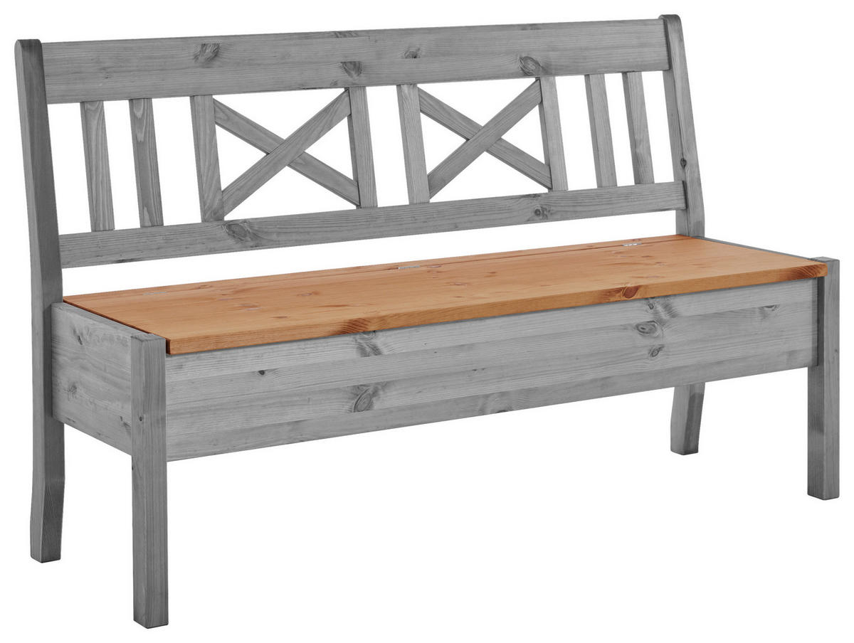 SITZBANK 148/93/58 cm Grau, Laugenfarbig Kiefer massiv  - Laugenfarbig/Grau, ROMANTIK / LANDHAUS, Holz (148/93/58cm) - Boxxx