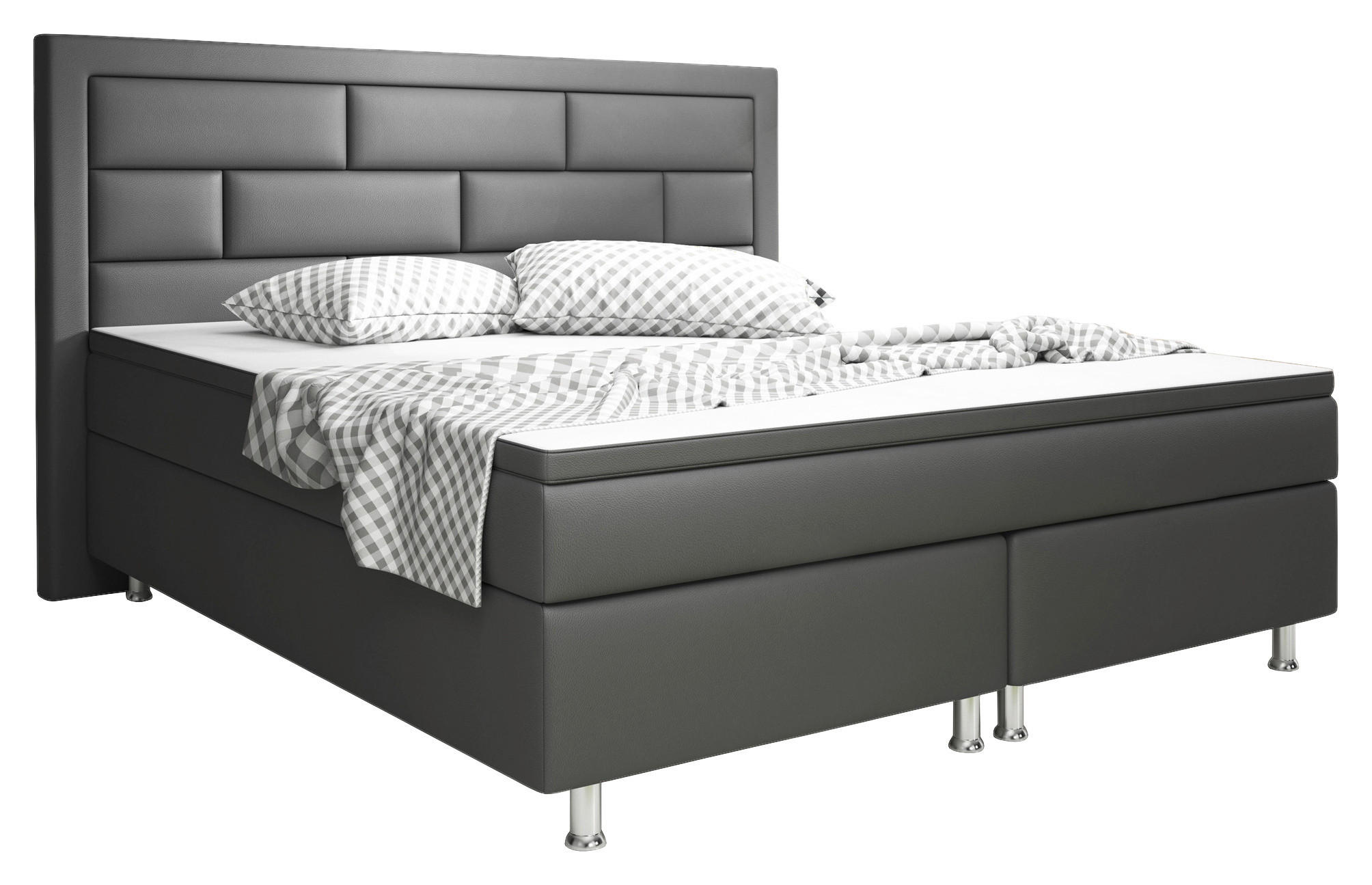 BOXSPRINGBETT 180/200 cm  in Anthrazit  - Anthrazit/Silberfarben, KONVENTIONELL, Textil/Metall (180/200cm) - MID.YOU
