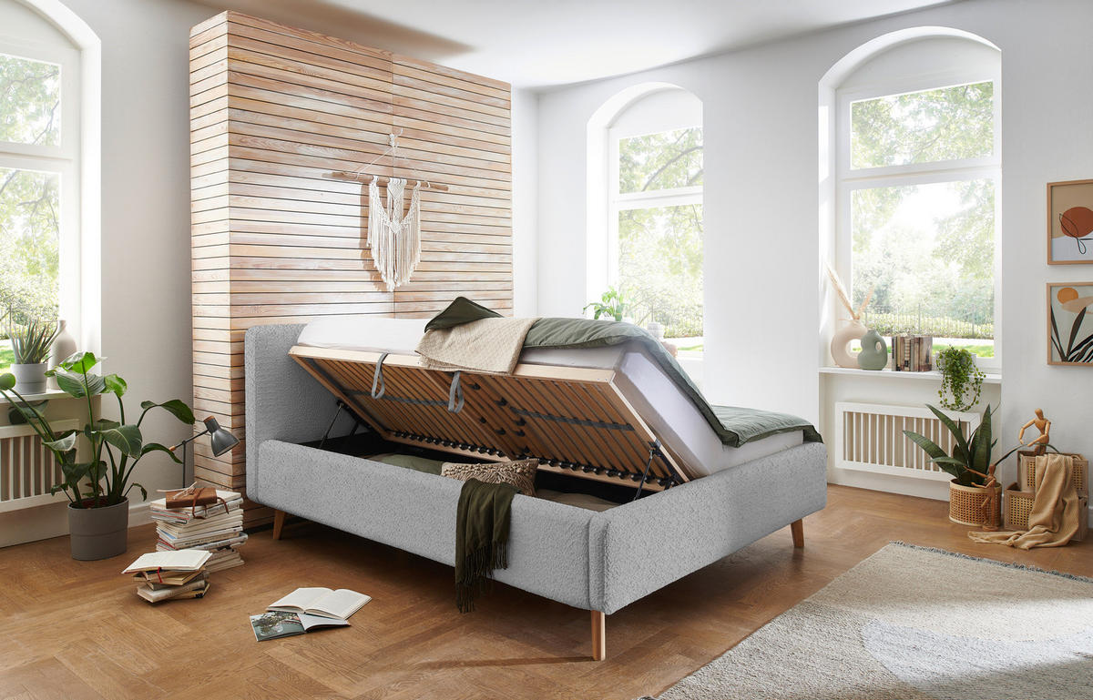 POLSTERBETT 180/200 cm  in Grau  - Eichefarben/Birkefarben, Design, Holz/Textil (180/200cm) - MID.YOU