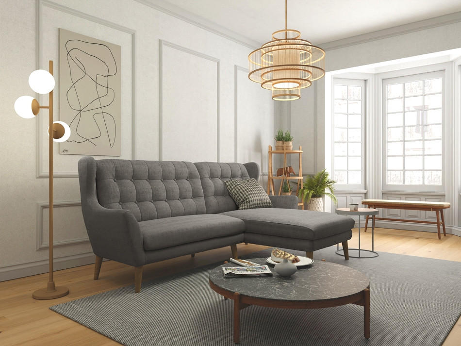ECKSOFA in Webstoff Dunkelgrau  - Eichefarben/Dunkelgrau, Konventionell, Holz/Textil (173/107/250cm) - Trendmanufaktur