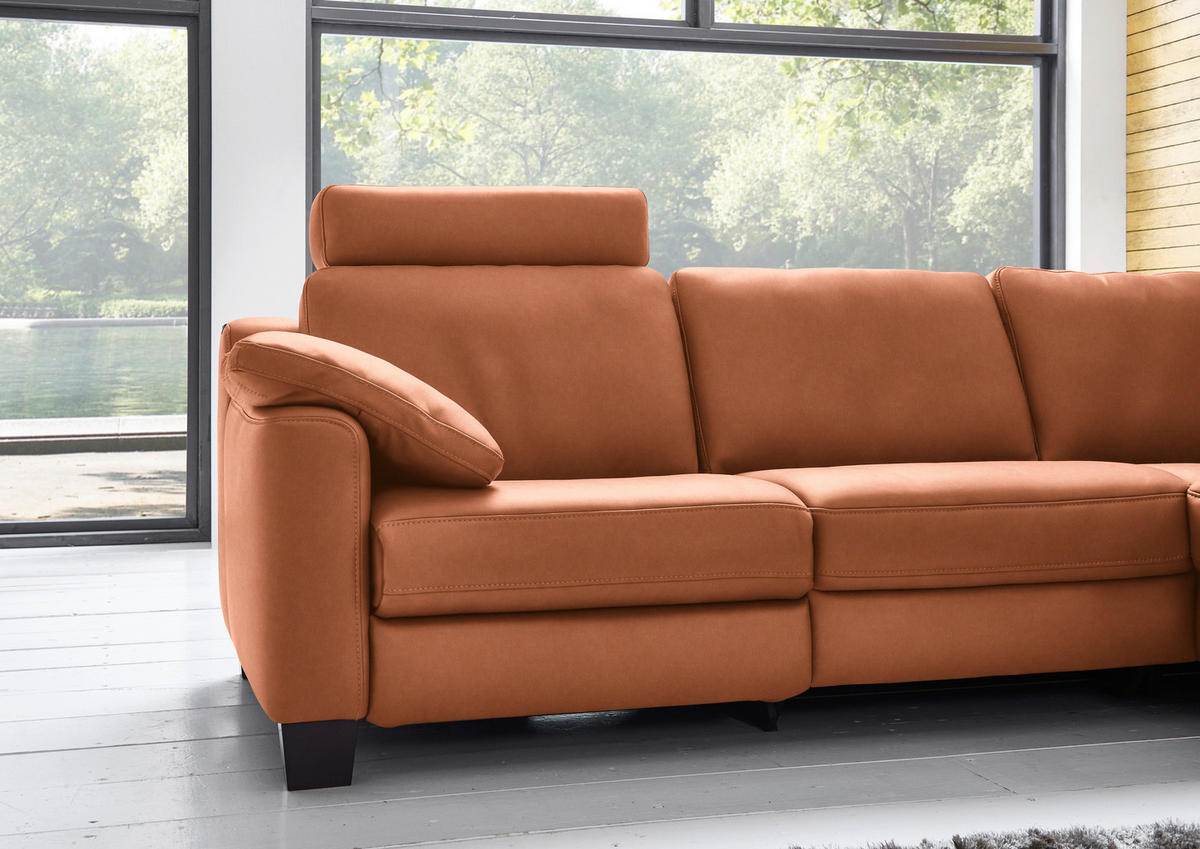 ECKSOFA in Echtleder Cognac  - Eichefarben/Cognac, Design, Leder/Holz (259/235cm) - Valdera