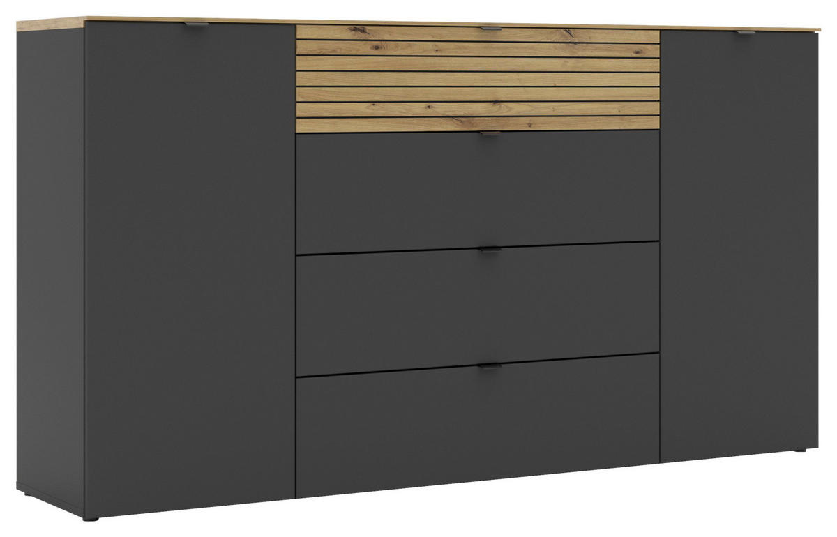 COMODĂ CU UșI 181/99/41 cm  - stejar Artisan/grafit, Modern, metal/material pe bază de lemn (181/99/41cm) - Voleo