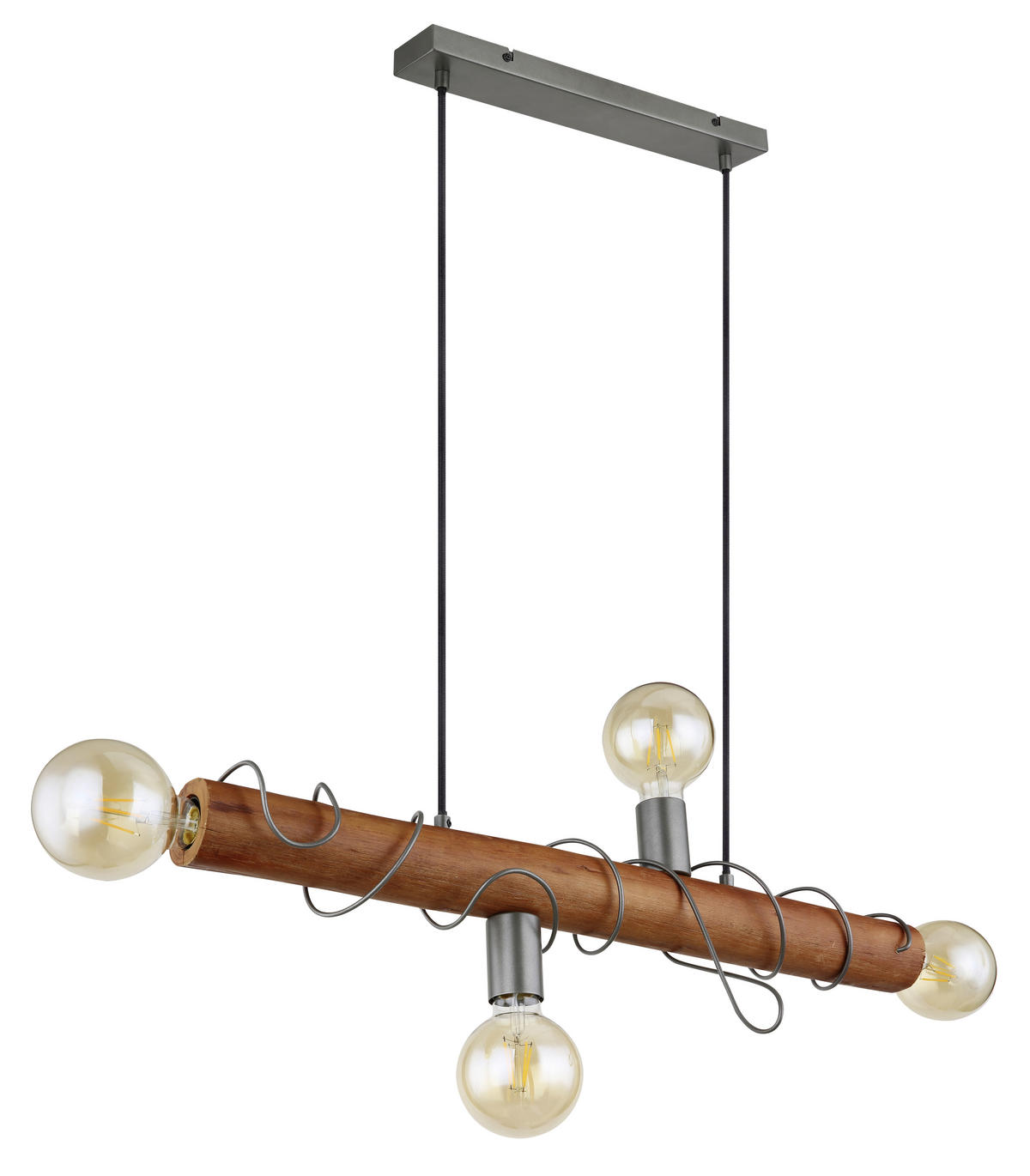 HÄNGELEUCHTE Alice 70/20/120 cm   - Braun/Grau, Natur, Holz/Metall (70/20/120cm) - Globo