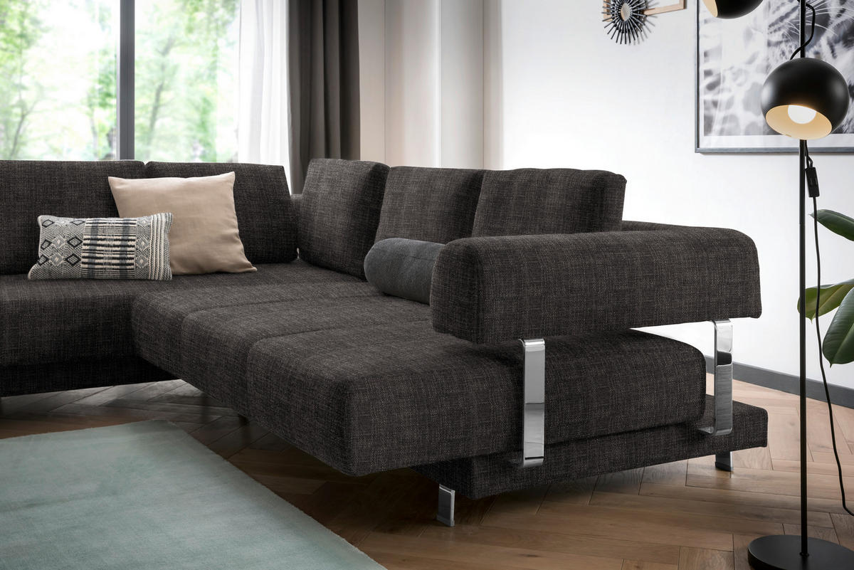 ECKSOFA in Chenille Braun  - Braun, Design, Textil/Metall (235/277cm)