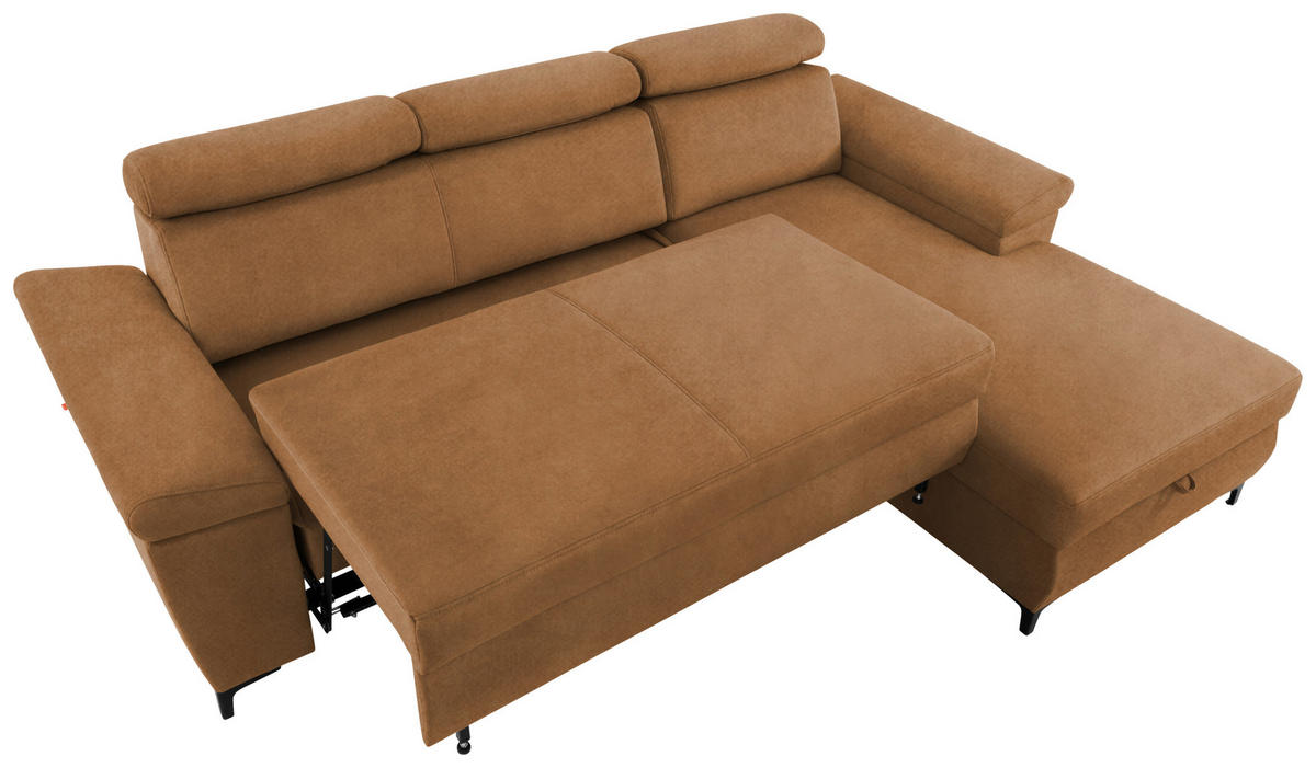 ECKSOFA in Velours Bernsteinfarben  - Bernsteinfarben/Schwarz, Modern, Textil/Metall (258/176cm) - MID.YOU