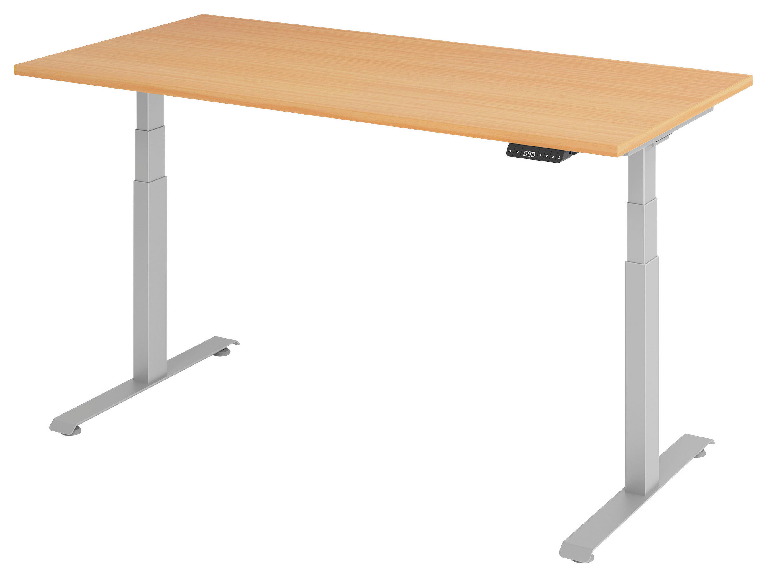 SCHREIBTISCH 160/80/64,5-129,5 cm Silberfarben, Buchefarben elektrisch höhenverstellbar  - Silberfarben/Buchefarben, KONVENTIONELL, Holzwerkstoff/Metall (160/80/64,5-129,5cm) - Venda