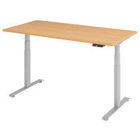 SCHREIBTISCH 160/80/64,5-129,5 cm Silberfarben, Buchefarben elektrisch höhenverstellbar  - Silberfarben/Buchefarben, KONVENTIONELL, Holzwerkstoff/Metall (160/80/64,5-129,5cm) - Venda