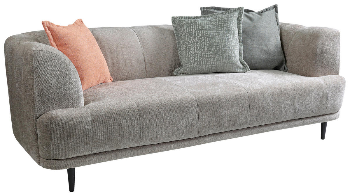 3-SITZER-SOFA in Flachgewebe Graubraun  - Graubraun/Schwarz, Design, Textil/Metall (226/77/106cm) - MID.YOU