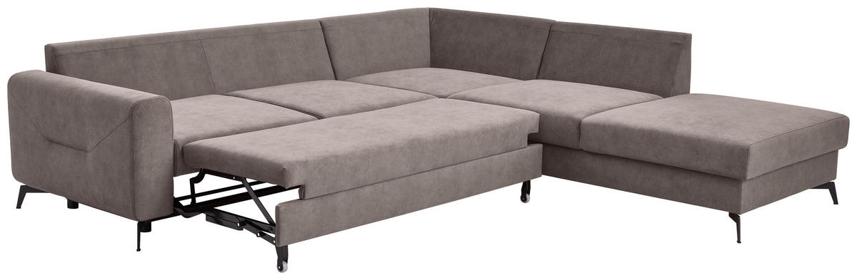 ECKSOFA Greige Chenille  - Greige/Schwarz, KONVENTIONELL, Textil/Metall (275/257cm) - Carryhome