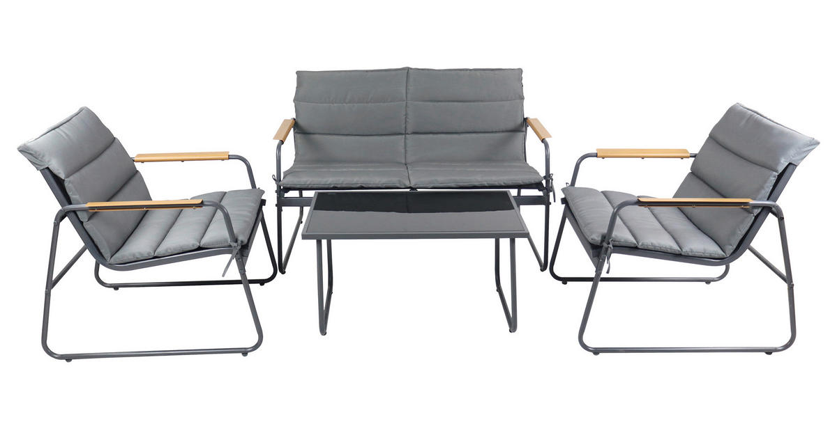 LOUNGEGARNITUR 4-teilig    - Anthrazit/Schwarz, Modern, Glas/Kunststoff - MID.YOU