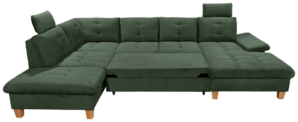 WOHNLANDSCHAFT Dunkelgrün Cord  - Dunkelgrün/Eichefarben, KONVENTIONELL, Holz/Textil (220/324/170cm) - MID.YOU
