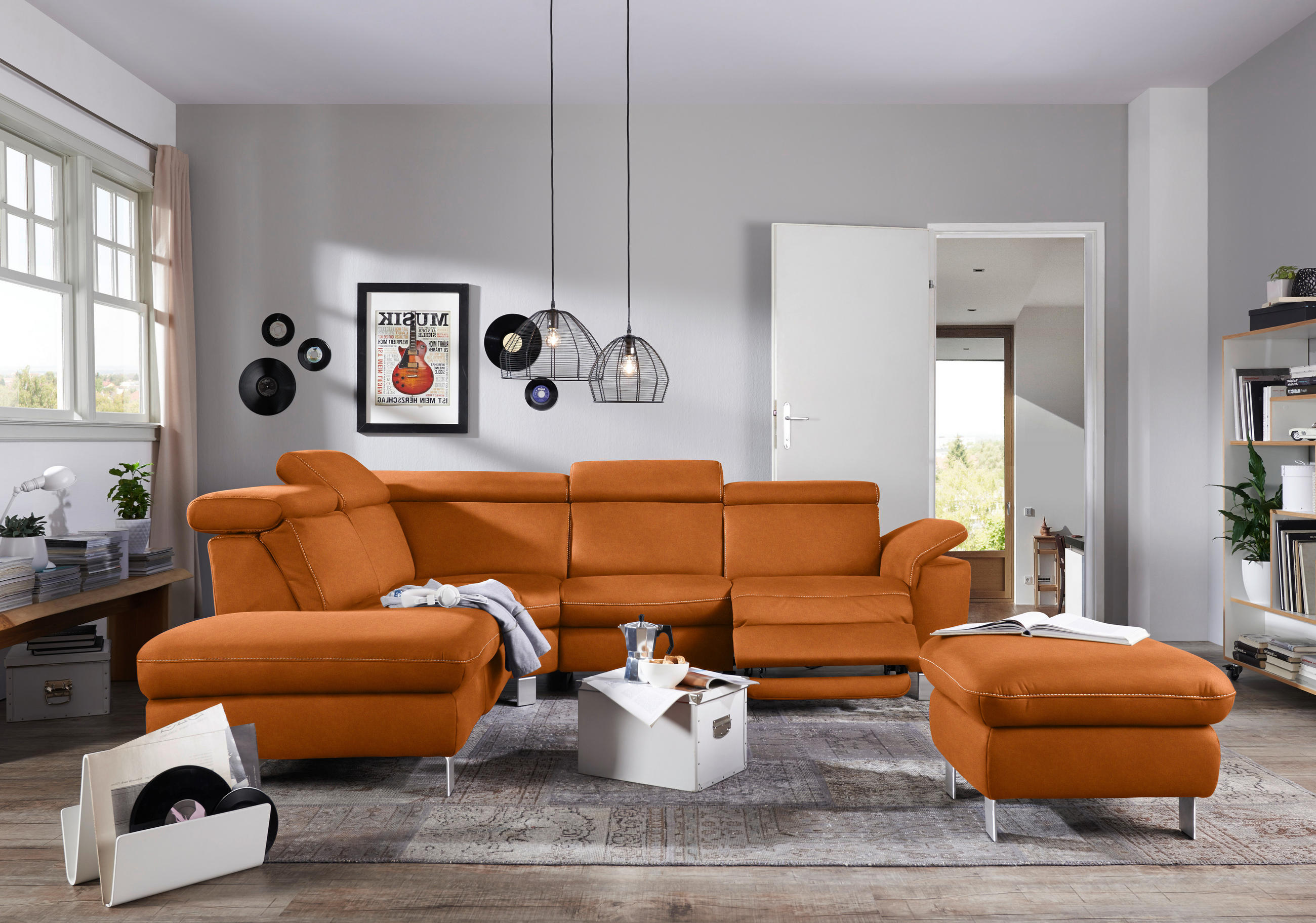 ECKSOFA in Flachgewebe, Mikrofaser Terracotta  - Beige/Terracotta, Design, Textil/Metall (239/271cm) - Cantus