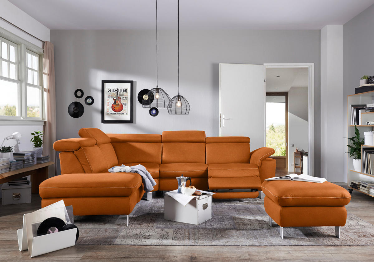 ECKSOFA in Flachgewebe, Mikrofaser Terracotta  - Beige/Terracotta, Design, Textil/Metall (239/271cm) - Cantus