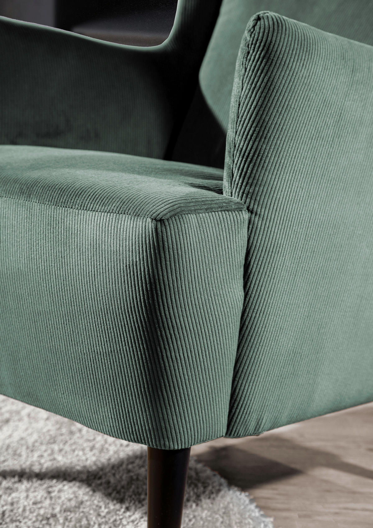 OHRENSESSEL Cord Olivgrün  - Schwarz/Olivgrün, Design, Holz/Textil (70/104/90cm) - Carryhome