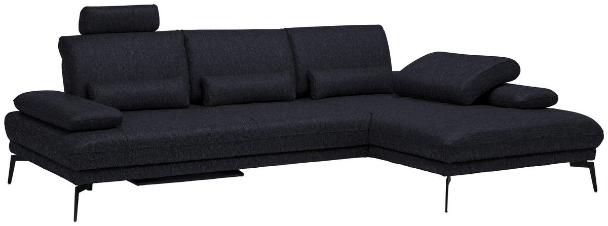 ECKSOFA in Echtleder Schwarz  - Schwarz, Design, Leder/Metall (273/187cm) - Celina Home