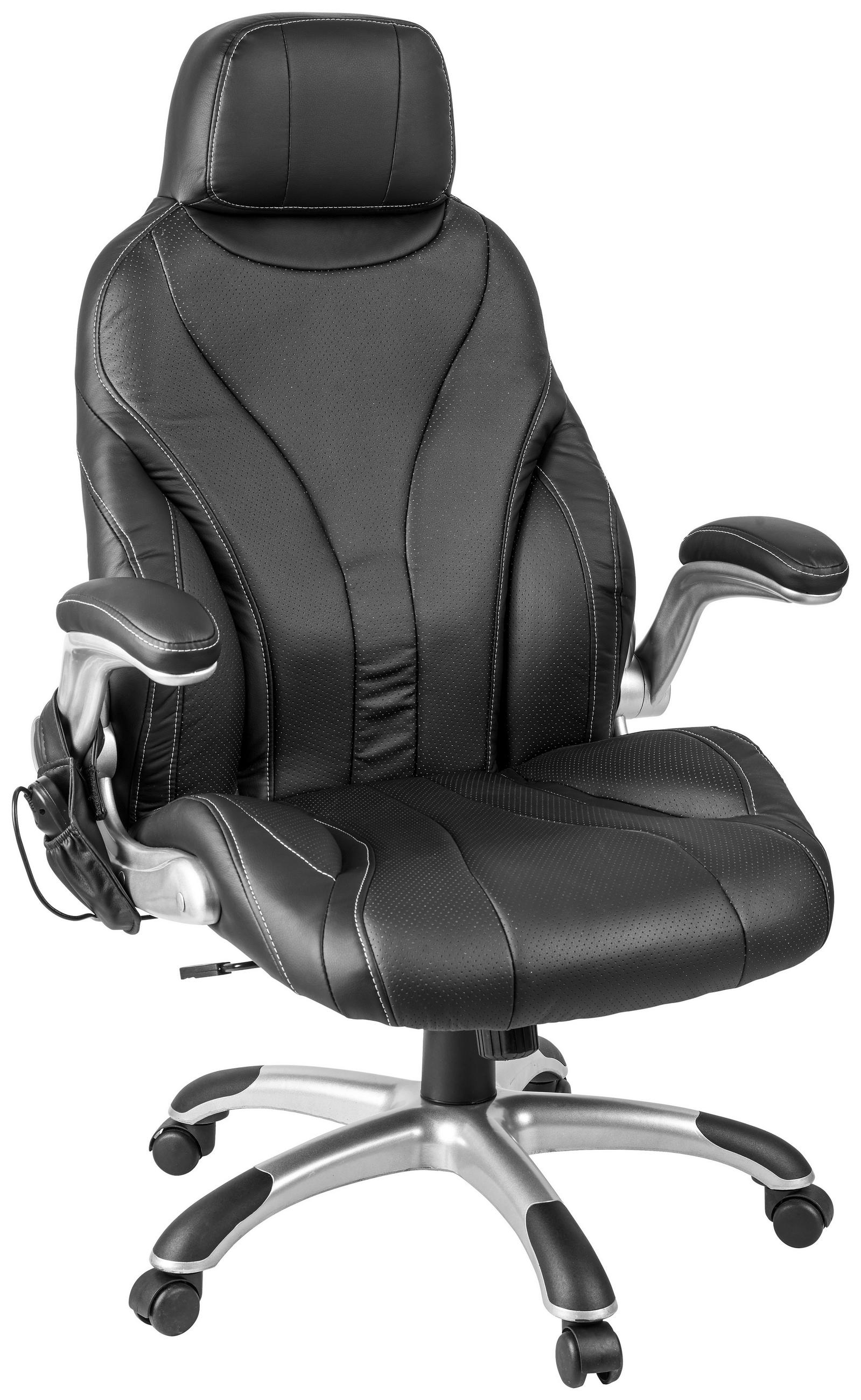 CHEFSESSEL Lederlook Schwarz - Silberfarben/Schwarz, KONVENTIONELL, Kunststoff/Textil (70/124-117/76,5cm) - Livetastic