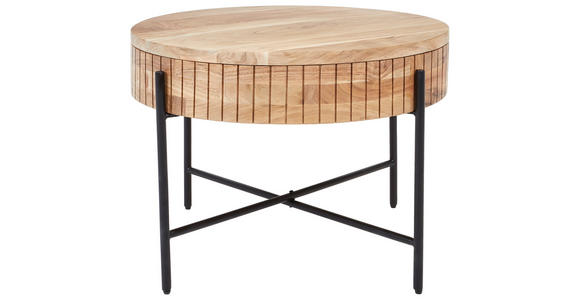 COUCHTISCH Akazie vollmassiv 70/70/50 cm rund Schwarz, Akaziefarben - Schwarz/Akaziefarben, Basics, Holz/Metall (70/70/50cm) - Carryhome
