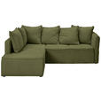 ECKSOFA Olivgrün Chenille Rückenkissen, Bettkasten, Schlaffunktion, Rücken echt  - Schwarz/Olivgrün, KONVENTIONELL, Kunststoff/Textil (193/233cm) - Carryhome