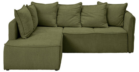ECKSOFA Olivgrün Chenille Rückenkissen, Bettkasten, Schlaffunktion, Rücken echt  - Schwarz/Olivgrün, KONVENTIONELL, Kunststoff/Textil (193/233cm) - Carryhome