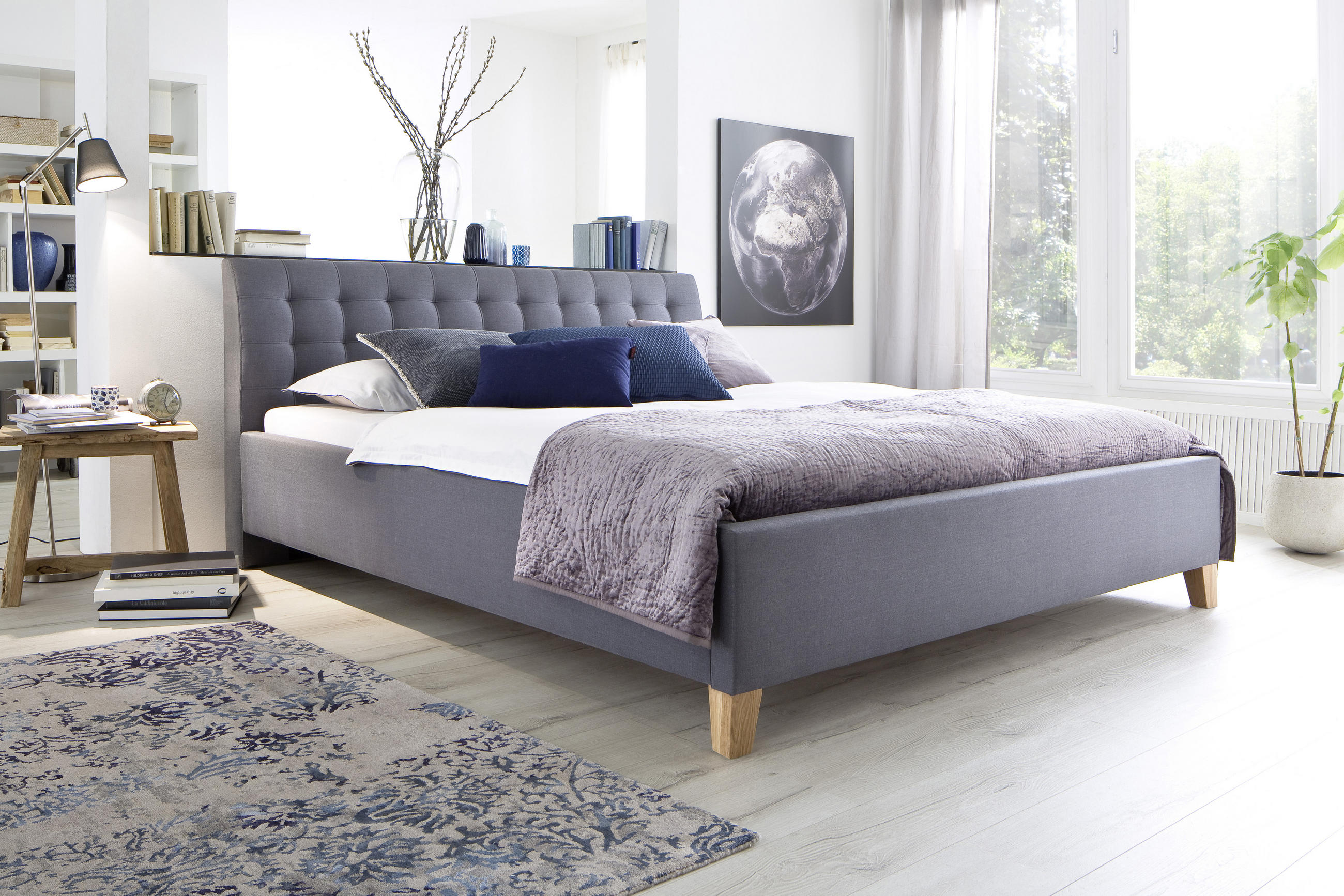 POLSTERBETT 140/200 cm in Grau - Eichefarben/Grau, Design, Holz/Textil (140/200cm) - Livetastic