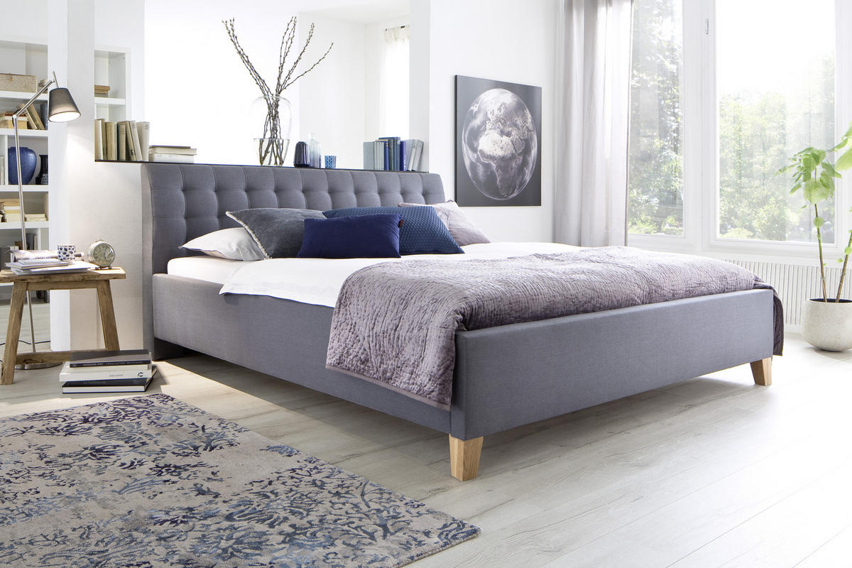 POLSTERBETT 180/200 cm  Grau  - Eichefarben/Grau, Design, Holz/Textil (180/200cm) - Livetastic