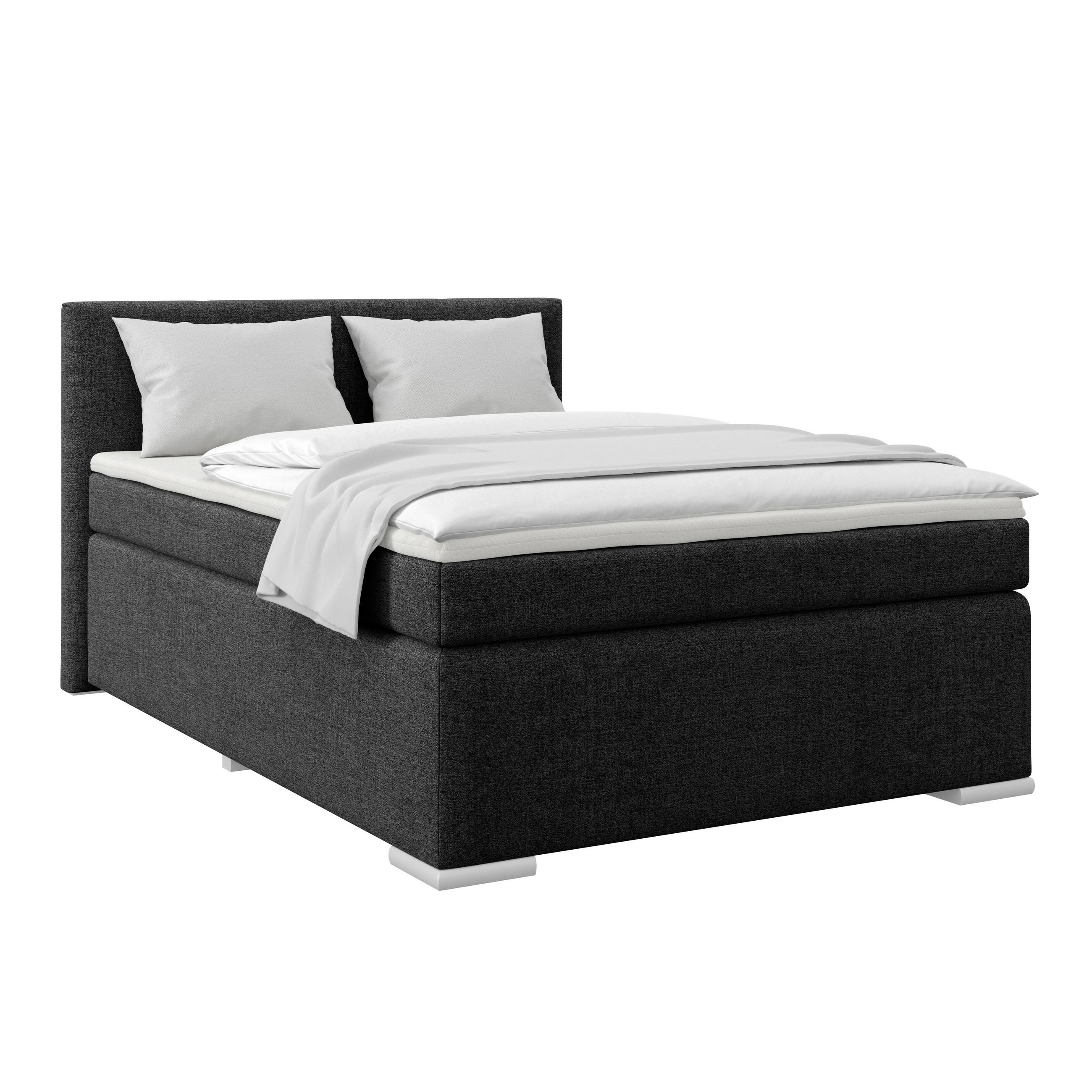 Boxspringbett Mira Webstoff Schwarz, Lf:140x200cm
