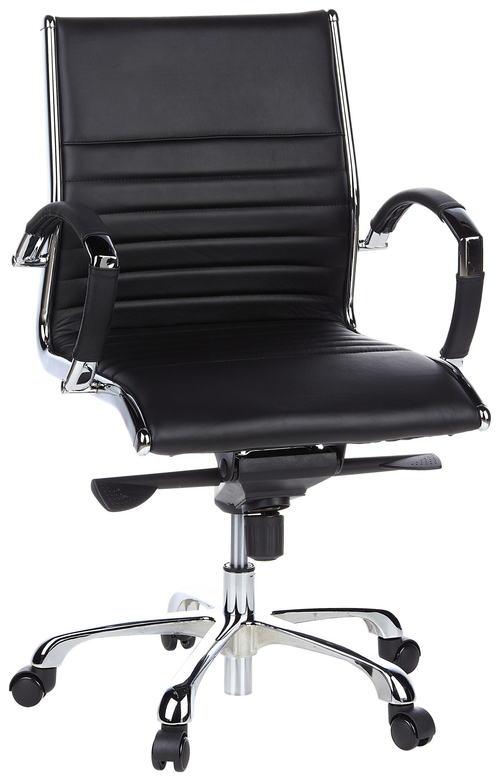 DREHSTUHL Lederlook Schwarz, Chromfarben  - Chromfarben/Schwarz, MODERN, Leder/Kunststoff (60/111/50cm) - MID.YOU