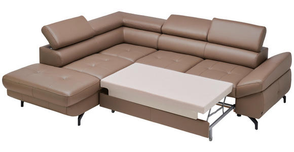 ECKSOFA in Echtleder Haselnussfarben  - Schwarz/Haselnussfarben, Design, Leder/Metall (220/270cm) - Novel