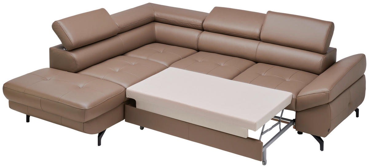 ECKSOFA in Echtleder Haselnussfarben  - Schwarz/Haselnussfarben, Design, Leder/Metall (220/270cm) - Novel