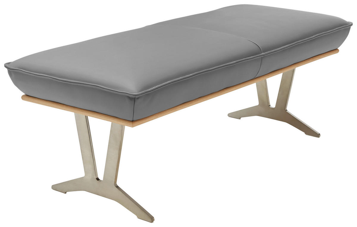 HOCKERBANK 130/49/54 cm  in Grau  - Edelstahlfarben/Beige, Design, Leder/Holz (130/49/54cm) - Ambiente