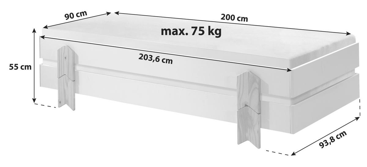 STOHOVATEĽNÁ POSTEĽ, 90/200 cm biela - biela/farba borovice, Modern, drevo/kompozitné drevo (90/200cm) - MID.YOU