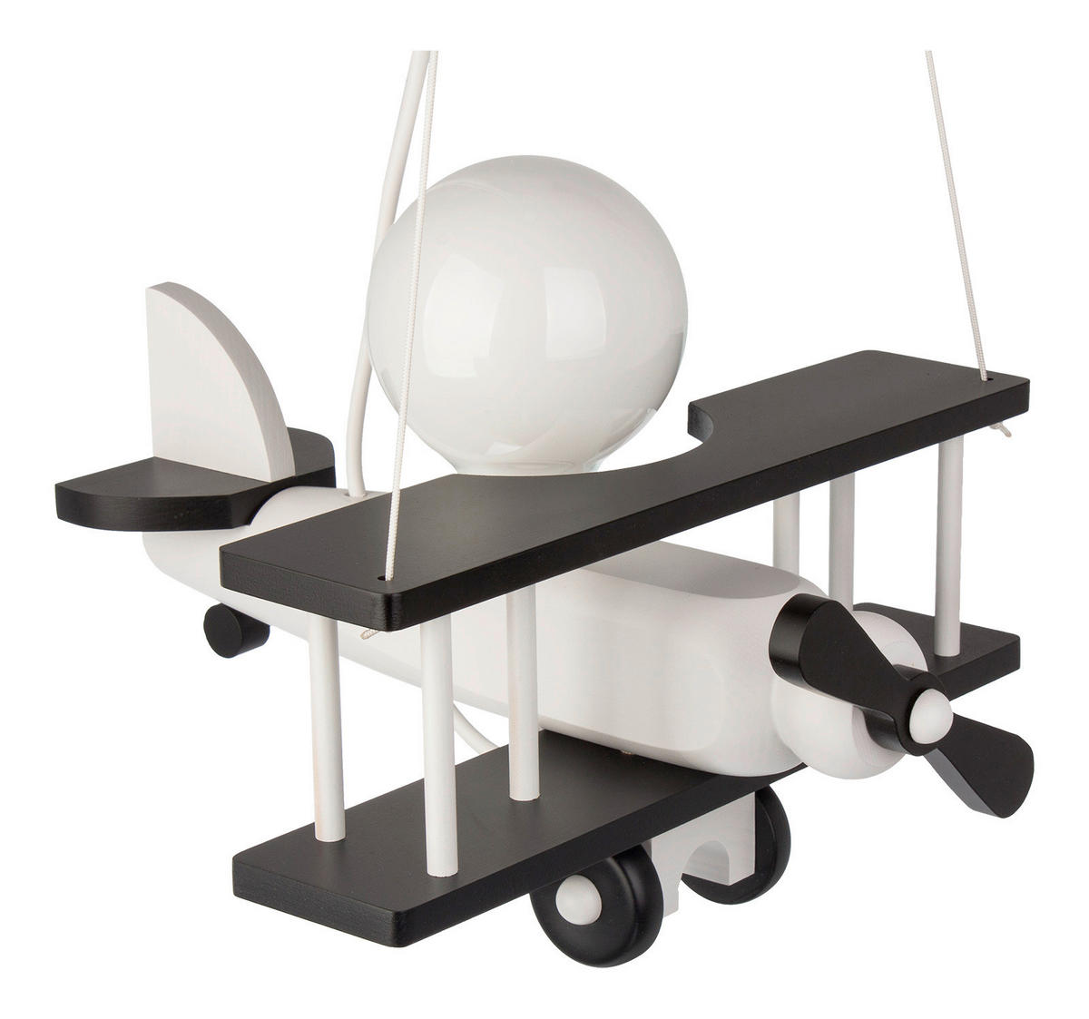 KINDERHÄNGELEUCHTE Flugzeug 29/31/75 cm   - Schwarz/Weiß, KONVENTIONELL, Holz (29/31/75cm)