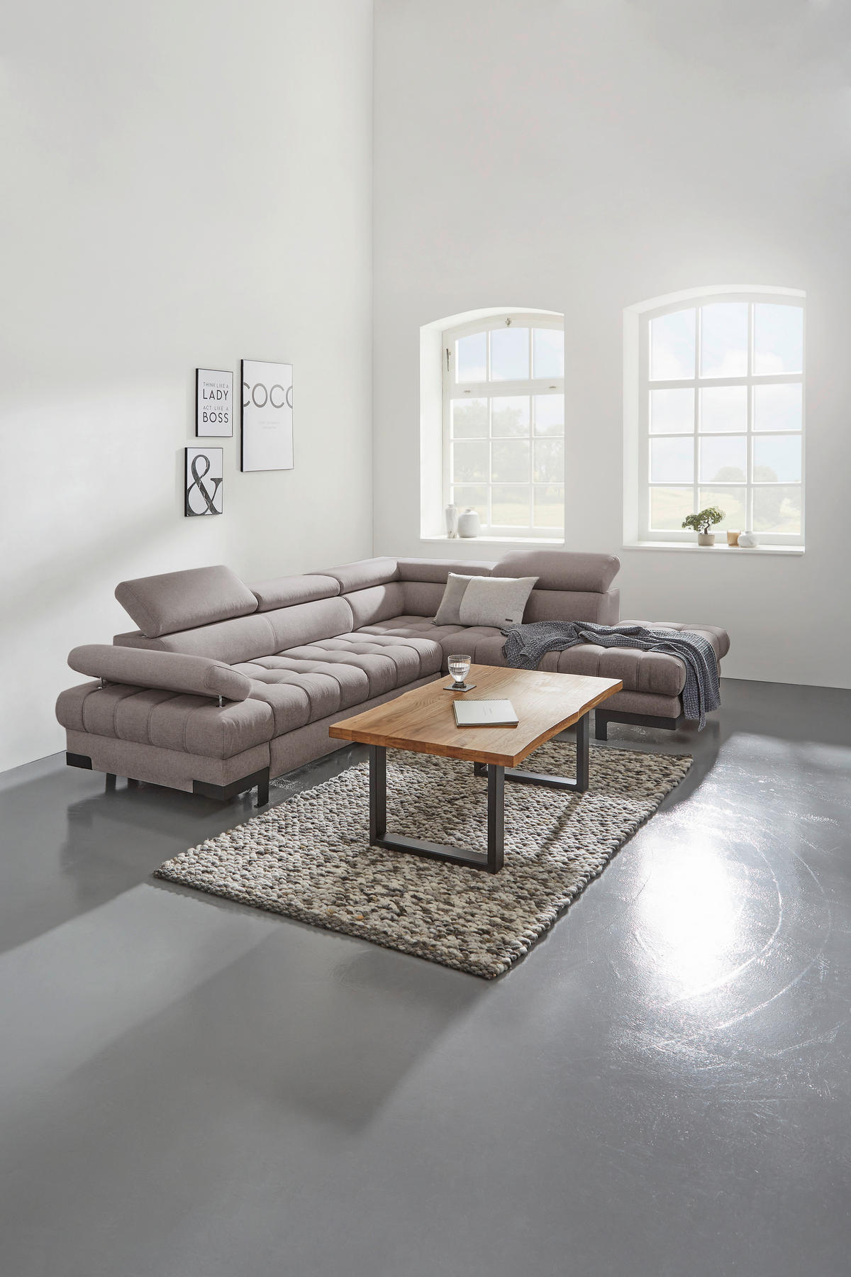 ECKSOFA Hellgrau Webstoff  - Hellgrau/Schwarz, Design, Textil/Metall (263/223cm) - Welnova