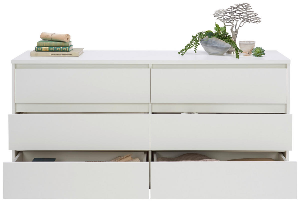 ŠIROKÁ KOMODA, bílá, 160/79/48 cm - bílá/barvy hliníku, Design, kompozitní dřevo/plast (160/79/48cm) - Carryhome