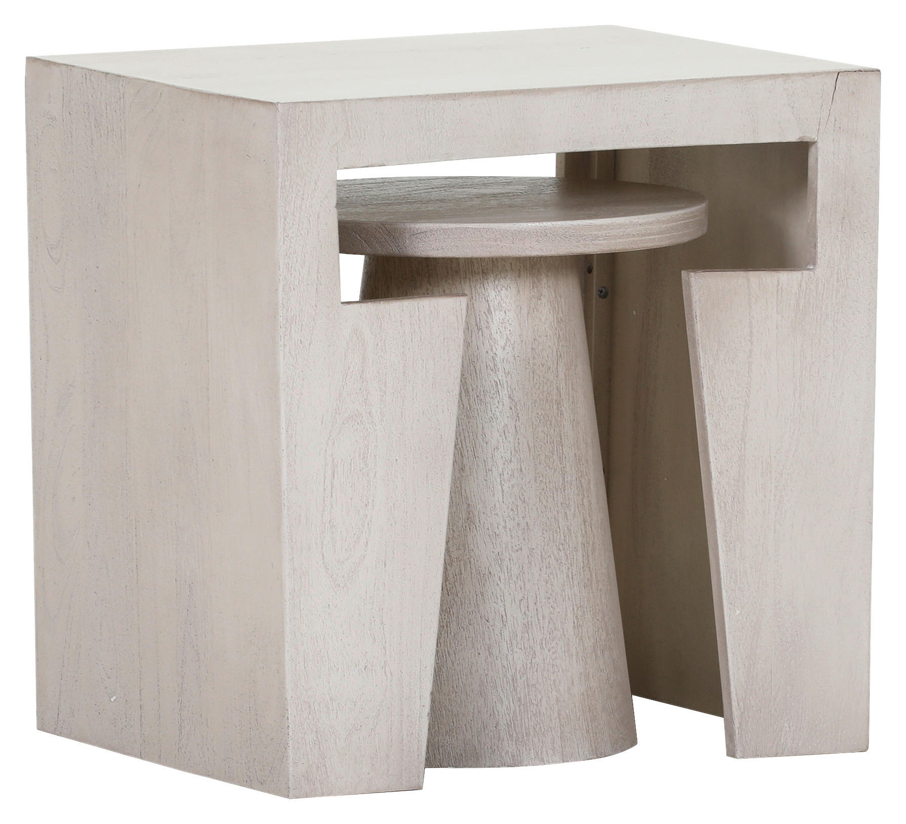 BEISTELLTISCHSET Mangoholz massiv rechteckig Weiß  - Weiß, Design, Holz (50/40/50cm) - Carryhome