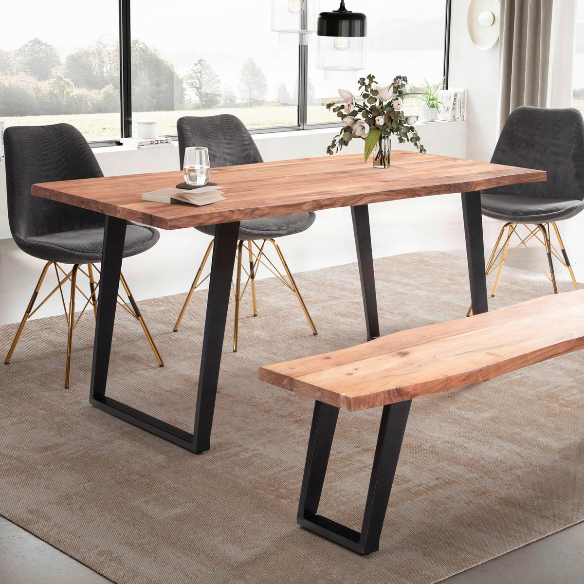 ESSTISCH in Holz 120/60/76 cm  - Schwarz/Akaziefarben, MODERN, Holz/Metall (120/60/76cm) - MID.YOU