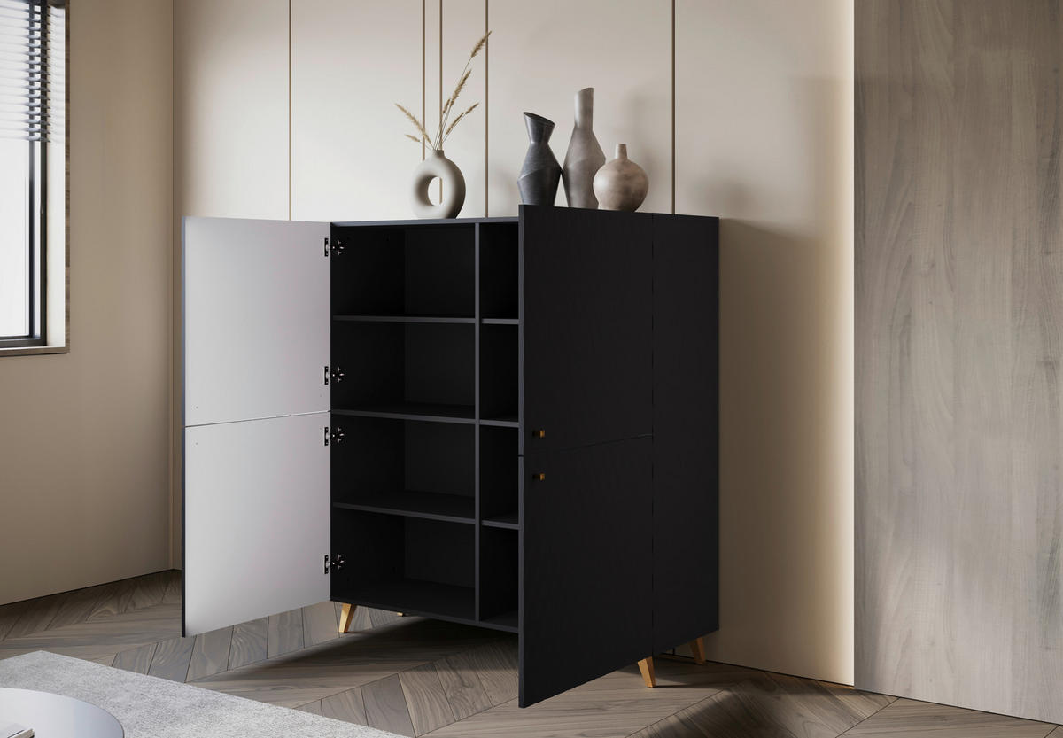VISOKA KOMODA, črna  - zlate barve/črna, Trend, umetna masa/leseni material (120/130/39cm) - Livetastic