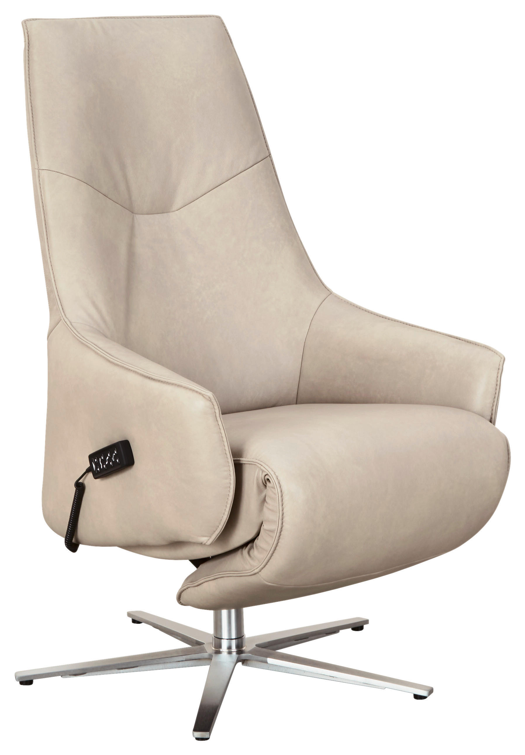 RELAXSESSEL Echtleder Relaxfunktion, Fußteilverstellung    - Edelstahlfarben/Creme, Design, Leder/Metall (70/120/88cm) - Himolla