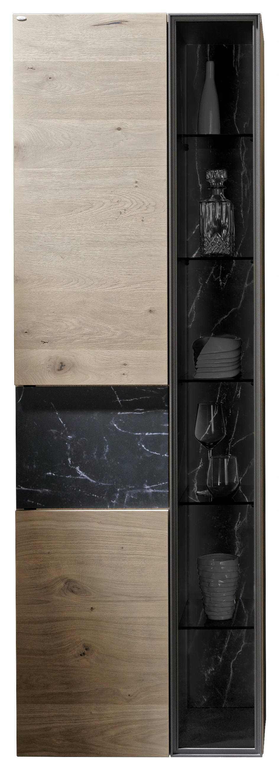 VITRINE  in furniert, massiv Eiche Schwarz, Wildeiche  - Wildeiche/Schwarz, Natur, Glas/Holz (64/194/42,6cm) - Voglauer