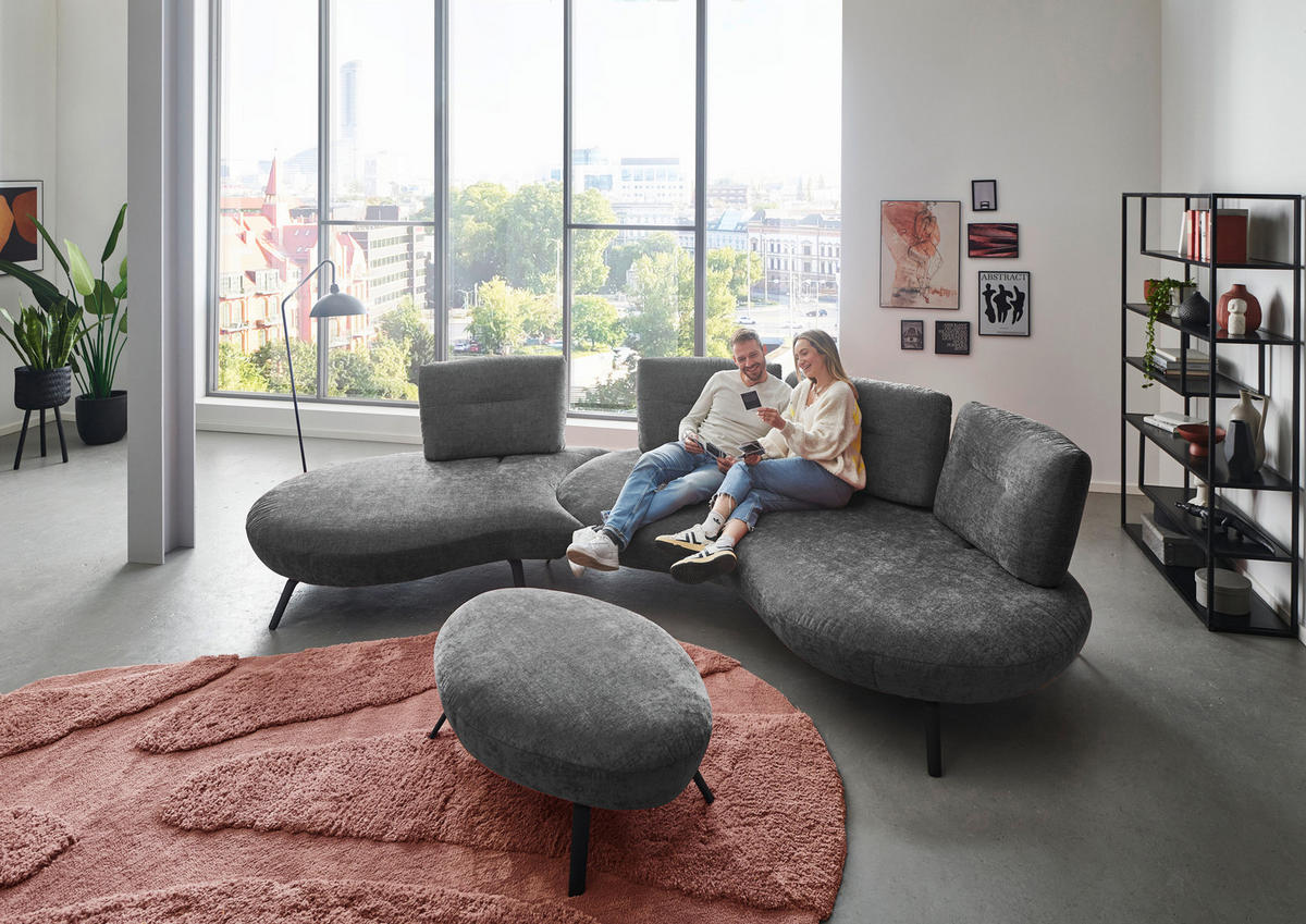 BIGSOFA Flachgewebe Anthrazit  - Anthrazit/Schwarz, Design, Textil/Metall (456/93/138cm) - Moderano