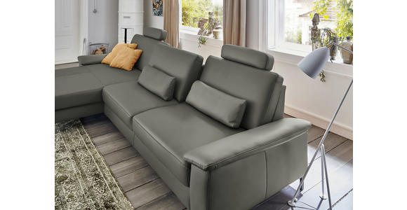 ECKSOFA  in Echtleder Grau  176/334 cm  - Schwarz/Grau, Design, Leder/Metall (176/334cm) - Dieter Knoll
