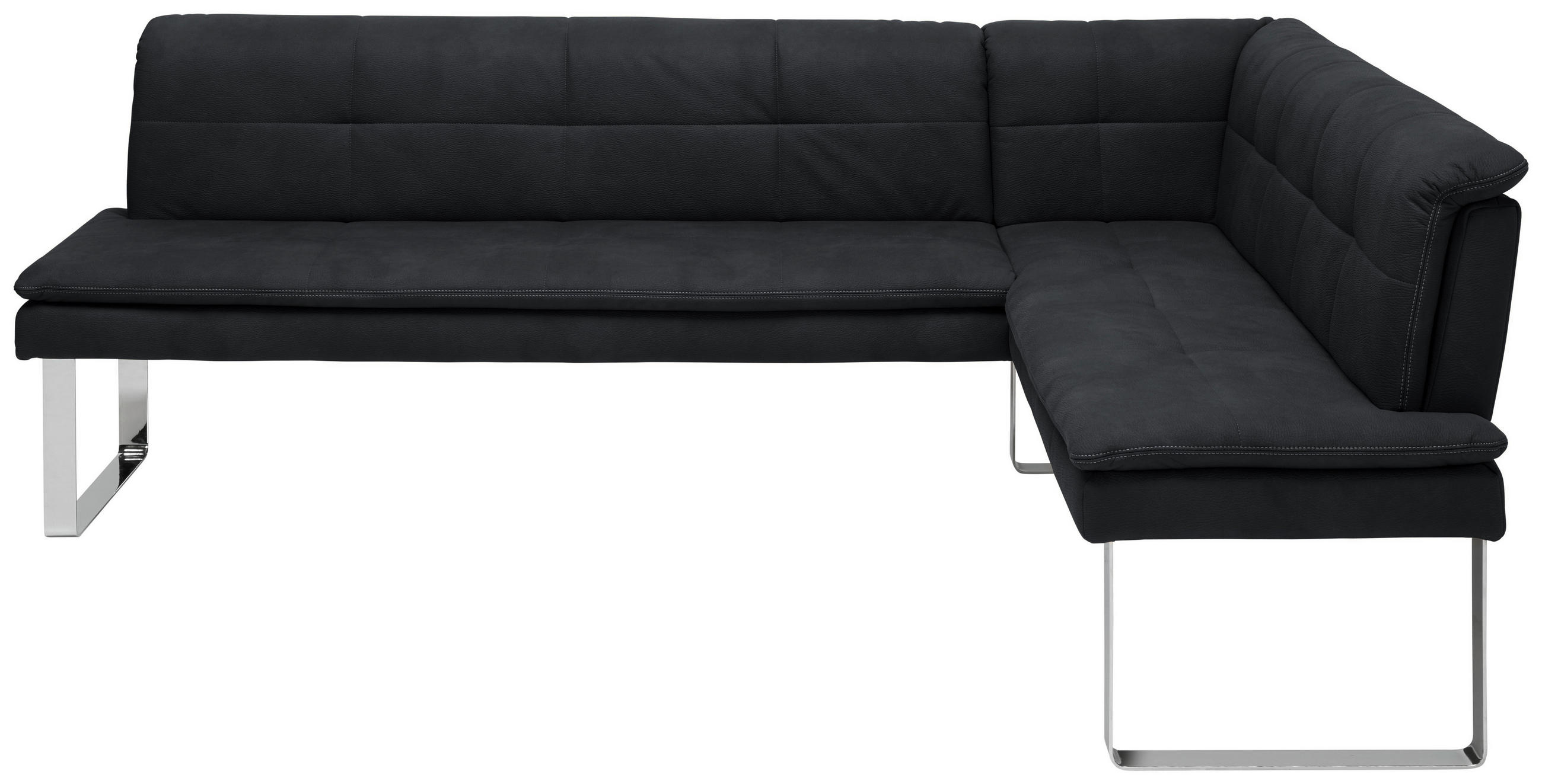 ECKBANK in Metall, Textil Schwarz, Chromfarben  - Chromfarben/Schwarz, Design, Textil/Metall (213/154cm) - Novel