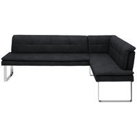 ECKBANK in Metall, Textil Schwarz, Chromfarben  - Chromfarben/Schwarz, Design, Textil/Metall (233/174cm) - Novel